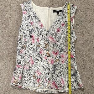 White House Black Market Pink Floral and Black Dot Blouse